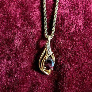 14K Gold Pendant with Garnet and Diamonds